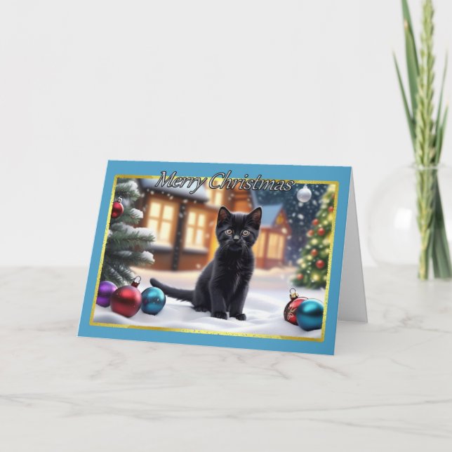 Cudly Black Kitten Weihnachtskarte Karte (Vorderseite)