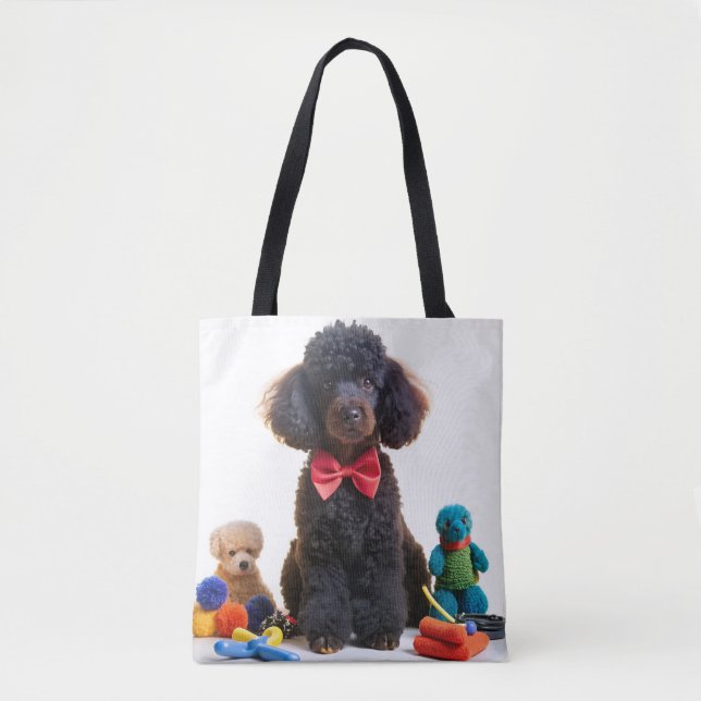 Cudly Black Poodle Chenille Tote Bag Tasche (Vorderseite)