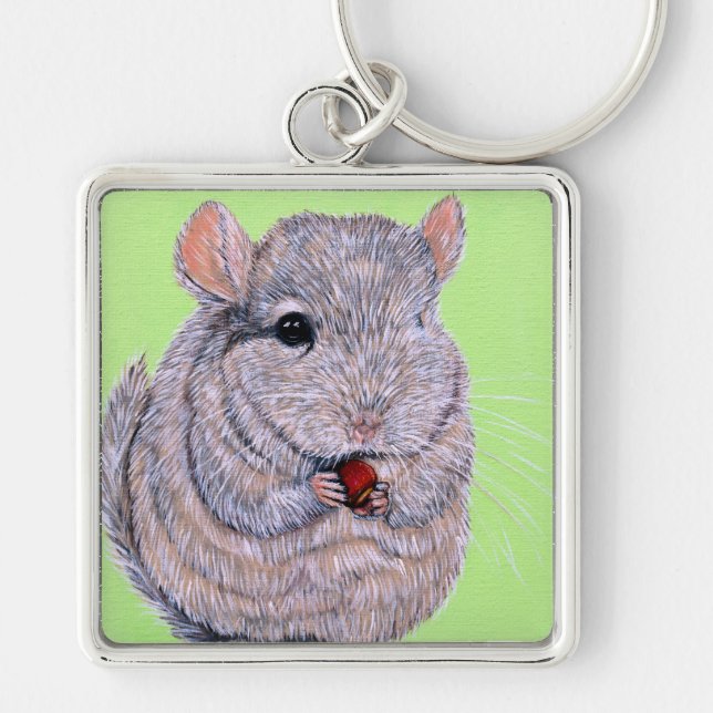 Cudly Nibbling Chinchilla Painting Schlüsselanhäng Schlüsselanhänger (Vorne)