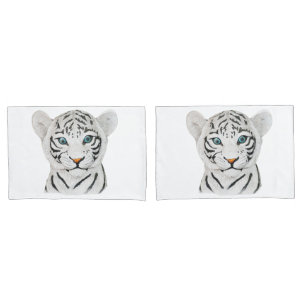 Cudly White Tiger Art - Niedliche Wildlife Art Kissenbezug
