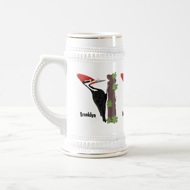 Cue lustige Pileated Woodpecker Cartoon Illustrati Bierglas (Links)