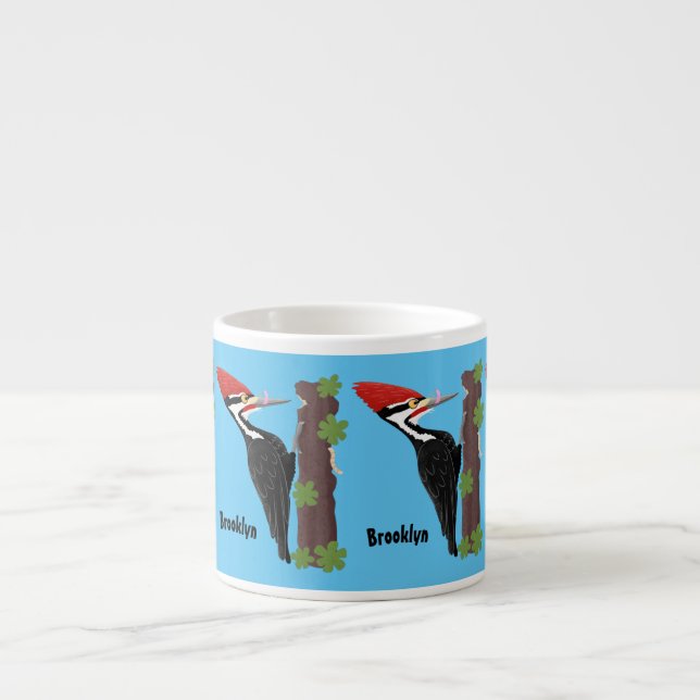 Cue lustige Pileated Woodpecker Cartoon Illustrati Espressotasse (Vorderseite)