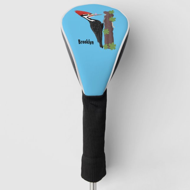 Cue lustige Pileated Woodpecker Cartoon Illustrati Golf Headcover (Vorderseite)