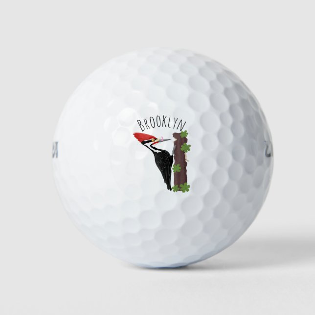 Cue lustige Pileated Woodpecker Cartoon Illustrati Golfball (Vorderseite)