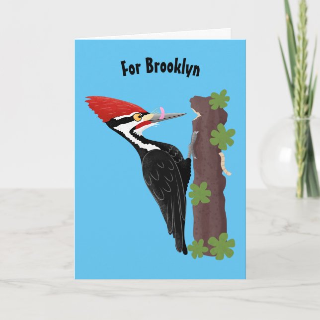 Cue lustige Pileated Woodpecker Cartoon Illustrati Karte (Vorderseite)