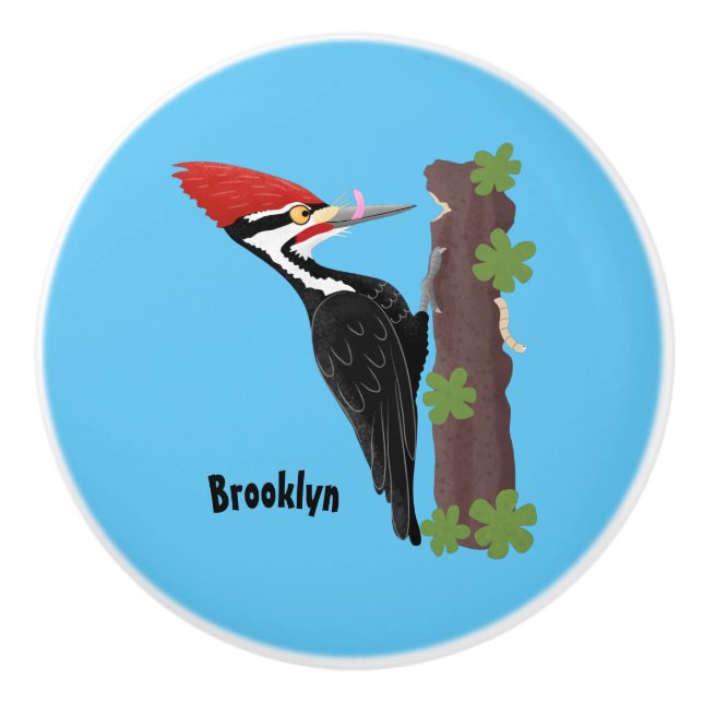 Cue lustige Pileated Woodpecker Cartoon Illustrati Keramikknauf (Vorderseite)