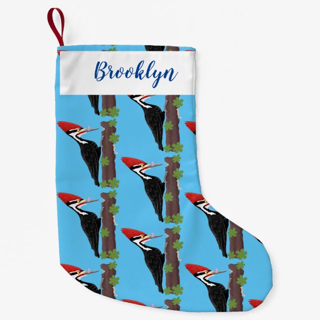 Cue lustige Pileated Woodpecker Cartoon Illustrati Kleiner Weihnachtsstrumpf (Vorderseite)