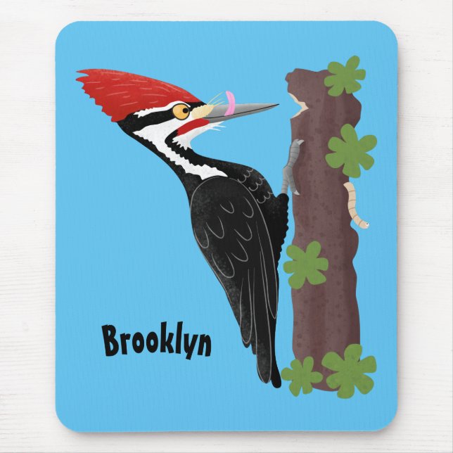 Cue lustige Pileated Woodpecker Cartoon Illustrati Mousepad (Vorne)