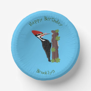 Cue lustige Pileated Woodpecker Cartoon Illustrati Pappteller