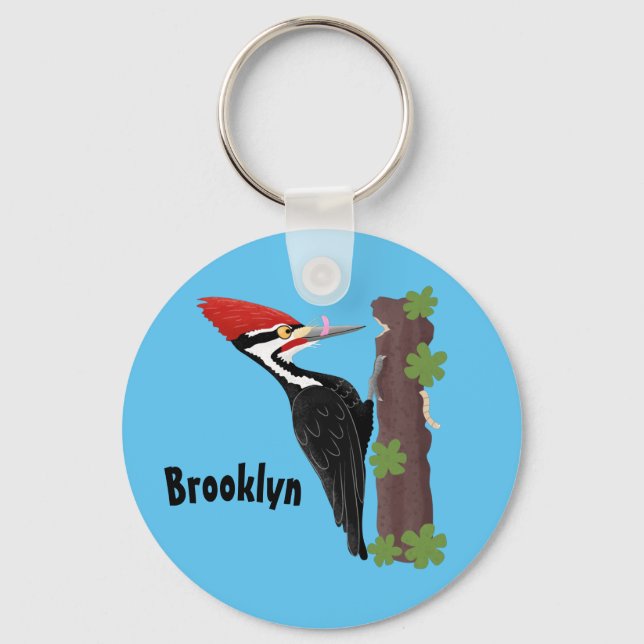 Cue lustige Pileated Woodpecker Cartoon Illustrati Schlüsselanhänger (Vorderseite)