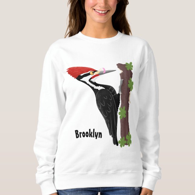 Cue lustige Pileated Woodpecker Cartoon Illustrati Sweatshirt (Vorderseite)