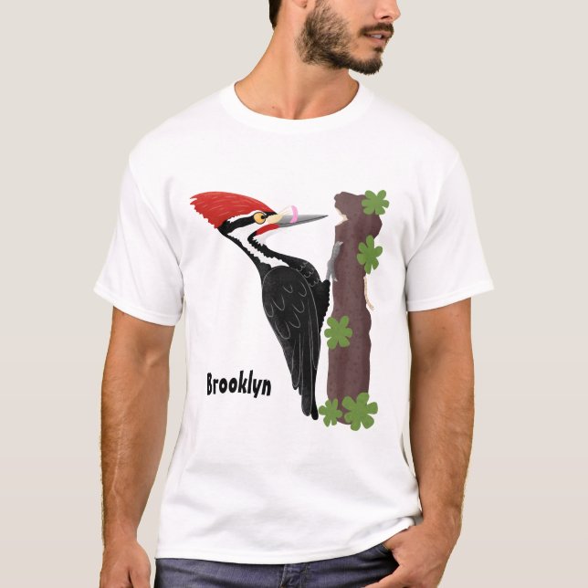 Cue lustige Pileated Woodpecker Cartoon Illustrati T-Shirt (Vorderseite)