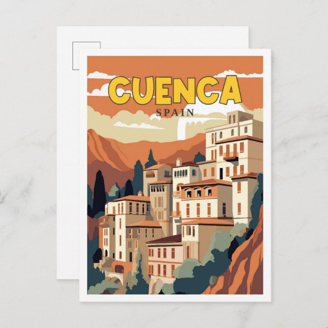 Cuenca Spanien Vintage Illustration Postkarte (Vorne/Hinten)