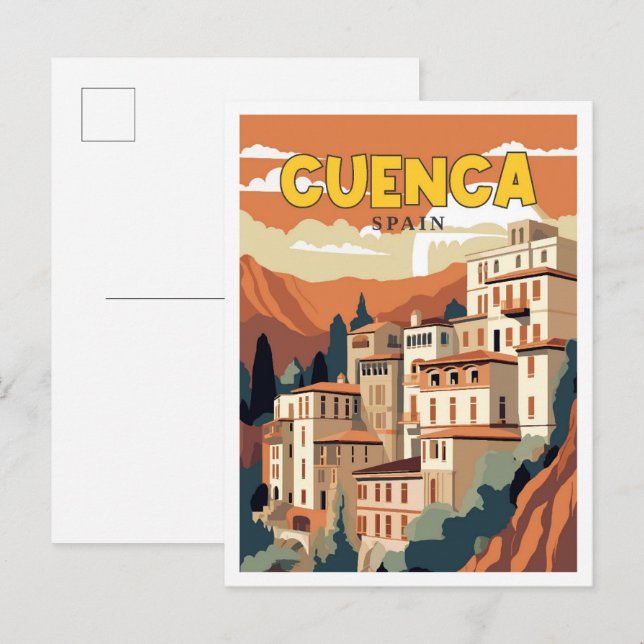 Cuenca Spanien Vintage-Reiseillustration Postkarte (Vorne/Hinten)