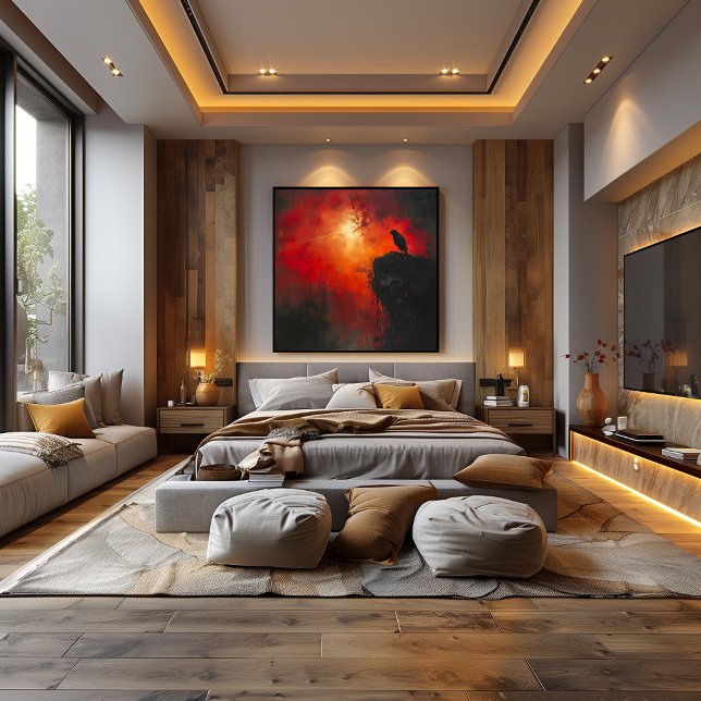 Cuervo Solitario: El Abrazo Ardiente del Atardecer Poster (Von Creator hochgeladen)