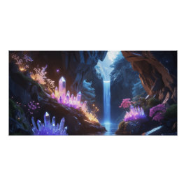 Cueva de cristal con cascada mágica poster