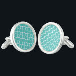 Cufflinks Manschetten Knöpfe<br><div class="desc">Sterling Silver plattierte Manschetten in einem stilvollen Aqua- und White-Musterdruck. Passen Sie dieses Objekt an oder kaufen Sie, wie es ist. Bild</div>