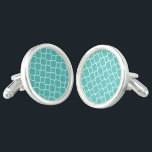 Cufflinks Manschetten Knöpfe<br><div class="desc">Sterling Silver plattierte Manschetten in einem stilvollen Aqua- und White-Musterdruck. Passen Sie dieses Objekt an oder kaufen Sie, wie es ist. Bild</div>