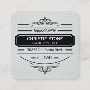Cuir blanc luxueux Imprimer Barber Étiquette rétro