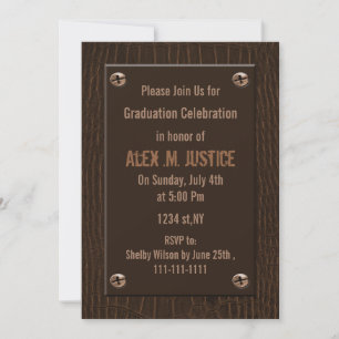 cuir marron classe Graduation party Invitation