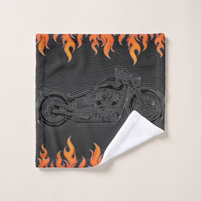 Cuir noir flammes orange feu chaud moto (Gant de toilette)