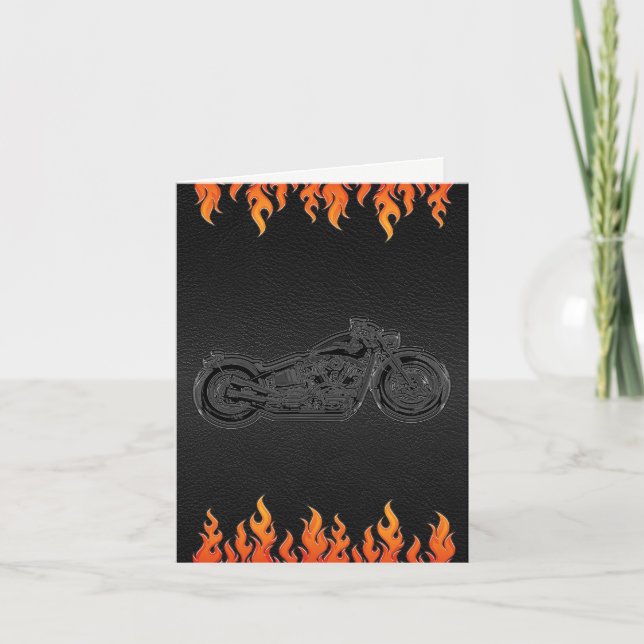 Cuir noir flammes orange moto merci (Devant)