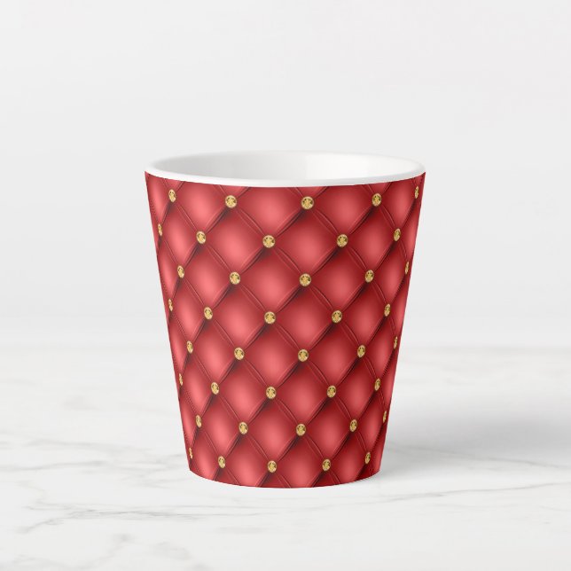 Cuir Tuffé Diamant Doré Luxe Mug Latte Rouge (Devant)