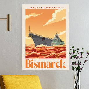 Cuirassé allemand Bismarck - Affiche navale vintag