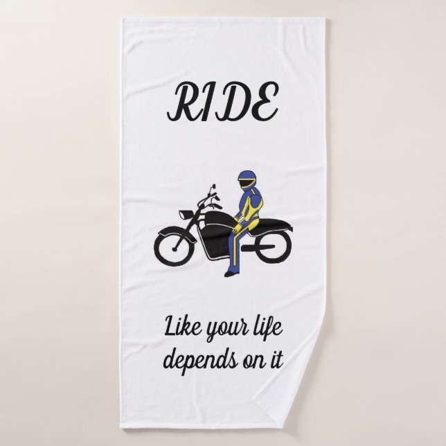 Cuirs bleus et jaunes à une course de moto (Serviette de bain)