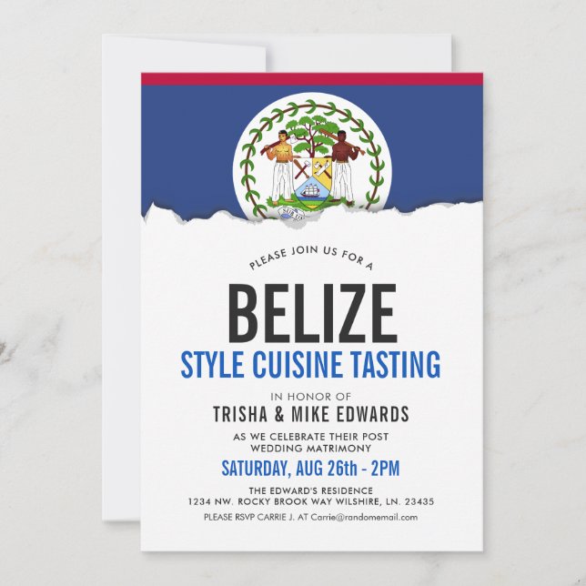 Cuisine à thème Belize | Invitation blanc du drape (Devant)
