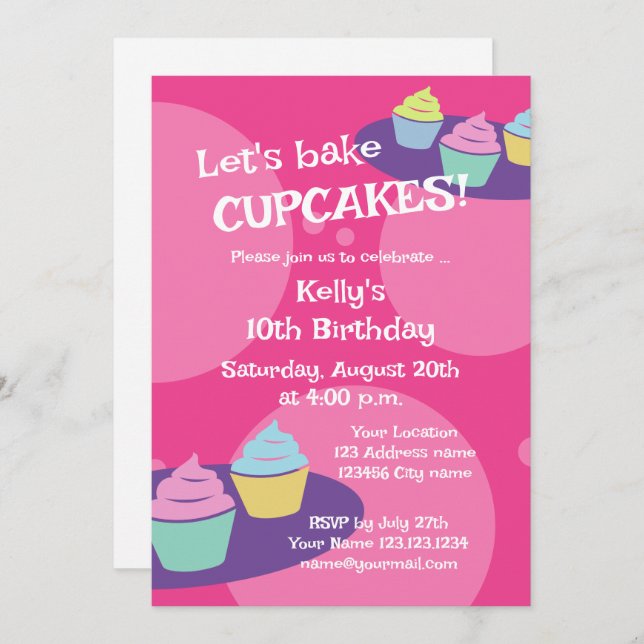 Cuisine au cupcake pour enfants invitations à la f (Devant / Derrière)