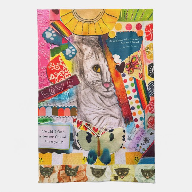 Cuisine Colorée Mélange Chat Collage Serviette (Vertical)