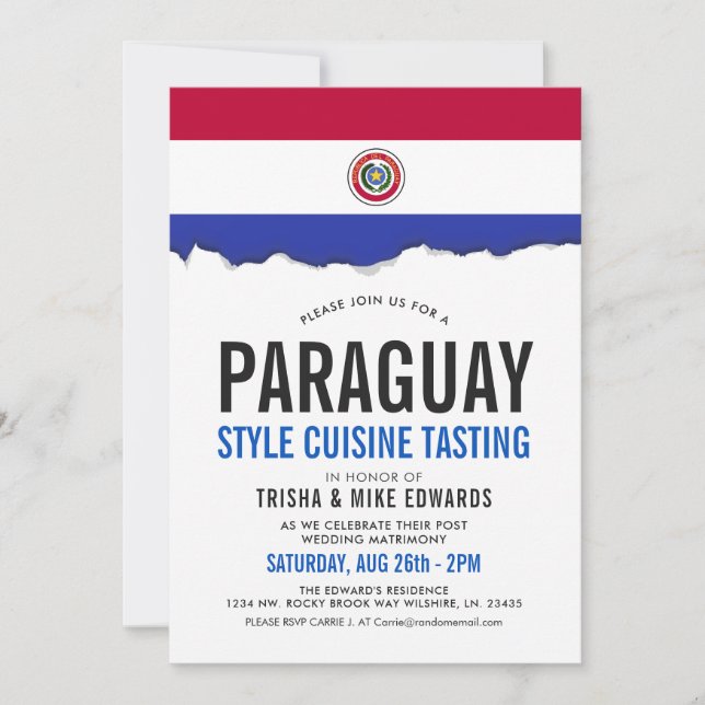 Cuisine du Paraguay| Invitation blanc du drapeau d (Devant)