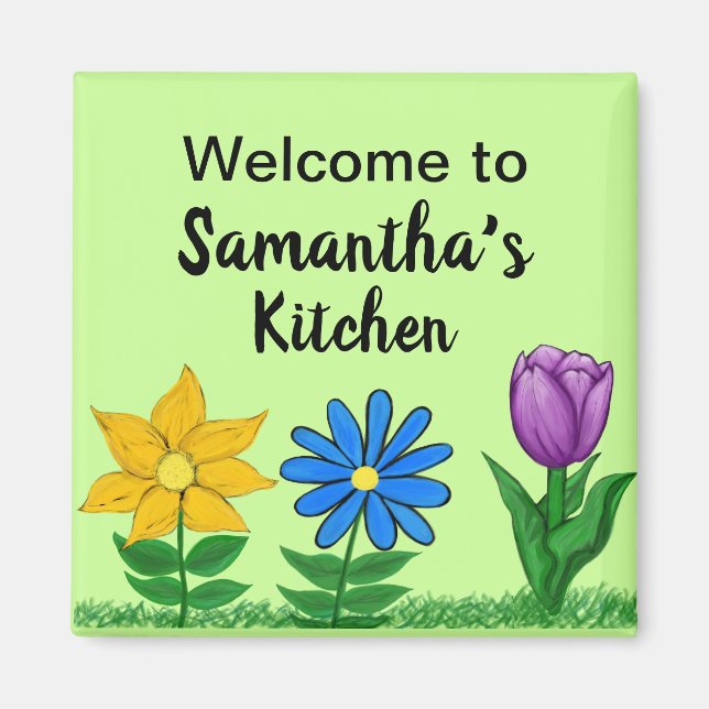 Cuisine Jardin Floral Nom personnalisé Magnets (Devant)