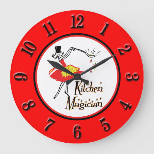 Cuisine Magicien Rouge Noir Numéros Rétro Horloge