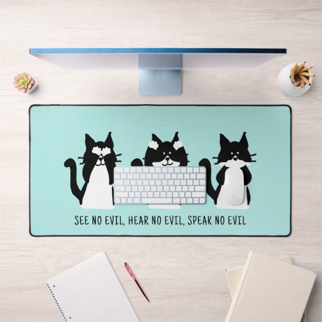 Cuisine personnalisée Noir Blanc Tuxedo Chats Aqua (Bureau 1)