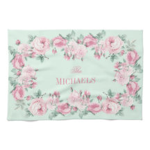 Cuisine personnalisée serviette rose menthe fleuri
