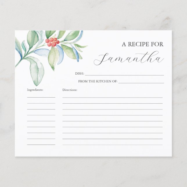 Cuisine Recette Cartes Aquarelle Noël (Devant)