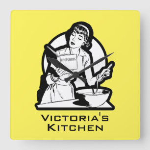 Cuisine rétro NOM PERSONNALISÉ Horloge murale ac