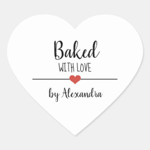 Cuit avec amour blanc nom autocollant de coeur