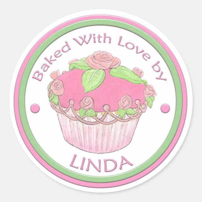 Cuit avec amour Sticker personnalisé~CUPCAKE ROSE (Devant)