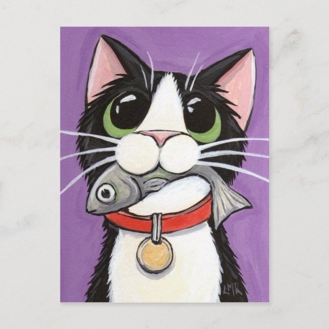 Cuite Chat Manger Une Carte Postale Poisson (Devant)