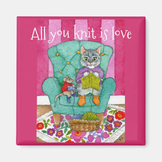 Cuite drôle chaton tricot et aimant souris