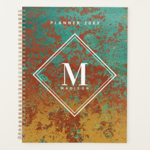 Cuivre Turquoise Texture métallique Monogramme in