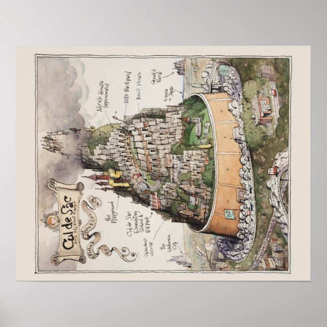 Cul de Sac und angrenzende Orte Karte Poster (Vorne)