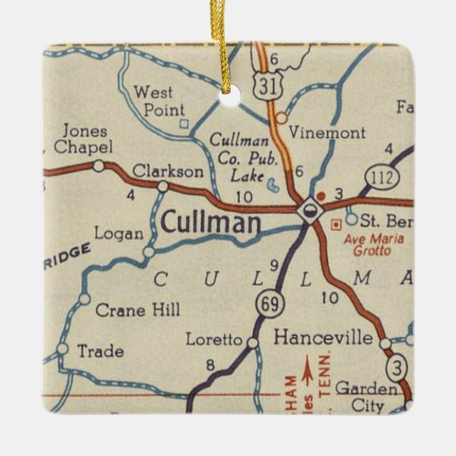 Cullman AL Vintag Map Keramikornament (Vorderseite)