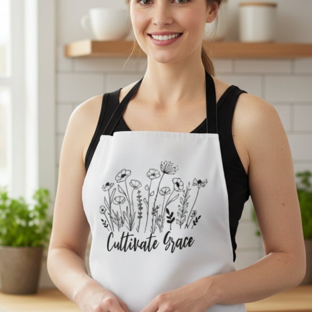 Cultivate Grace Apron - Floral Kitchen Wear Schürze (Inspirational wildflower apron)