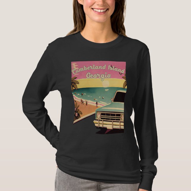 Cumberland Island Retro Beach Vacation Graphics Ge T-Shirt (Vorderseite)