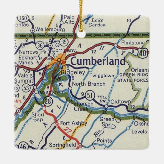 Cumberland MD Vintage Karte Keramikornament (Rückseite)