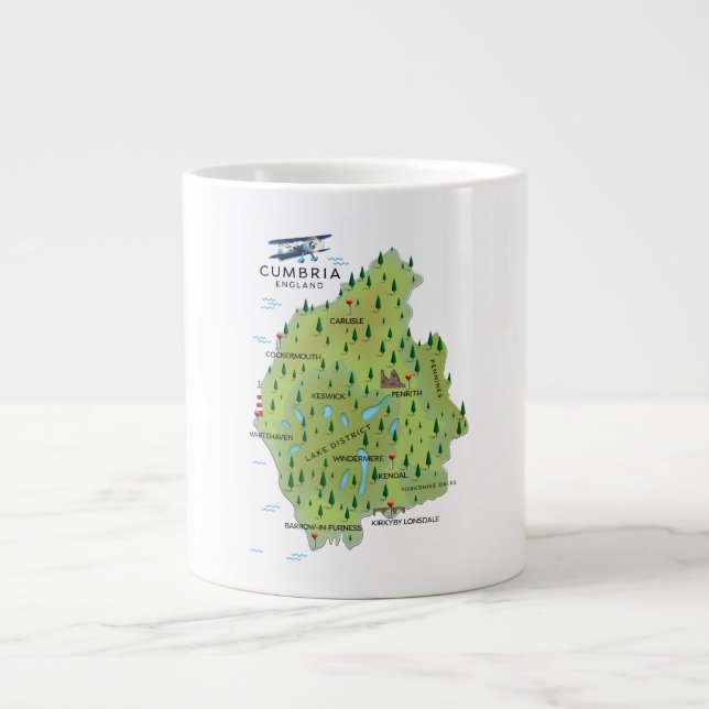 Cumbria England Karte Reiseplakat. Jumbo-Tasse (Vorderseite)